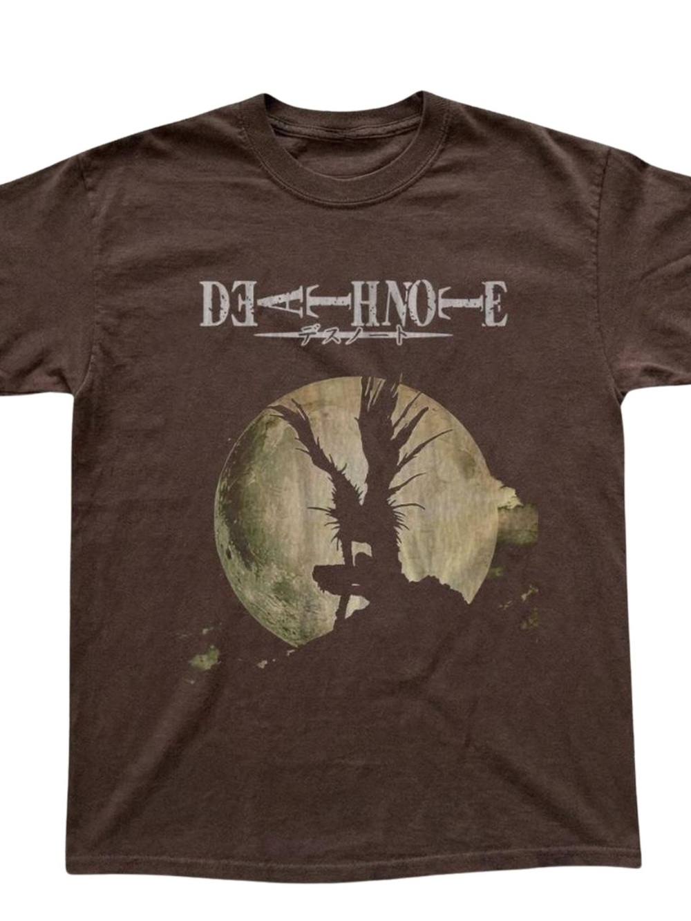 Gildan Brown Death Note Graphic Tee with Green Moon Silhouette, Gift For Her,Him